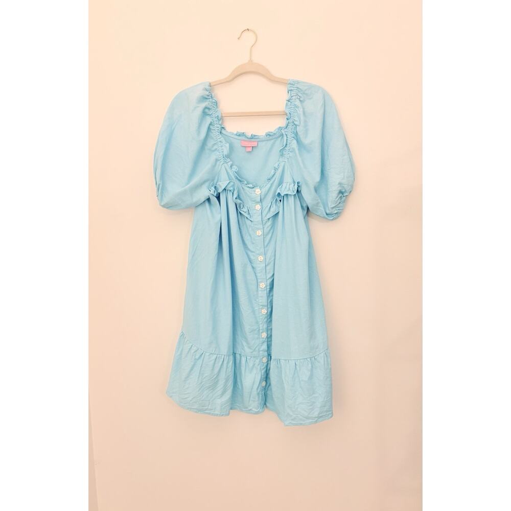 Stoney Clover Lane Dress Womens M Blue Babydoll Linen Boho Resort Summer Beach - Picture 3 of 11